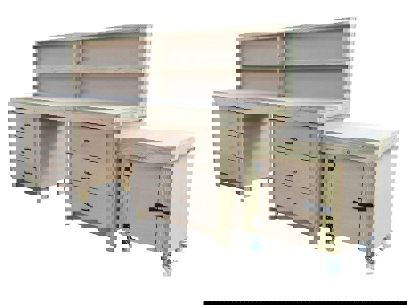 Wooden MDF Top Workbench (V.5) – Sturdy Workstation with Drawers, Back Panel and Functional Lockable Cupboard, Ideal for Garages, Workshops, and Studios