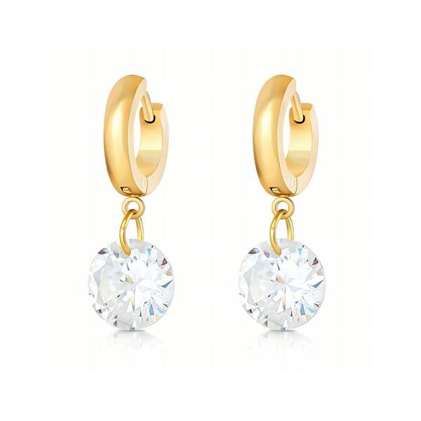 Niamh Earrings - 18K Gold Plated Stainless Steel Round CZ Drop Hoop Earrings