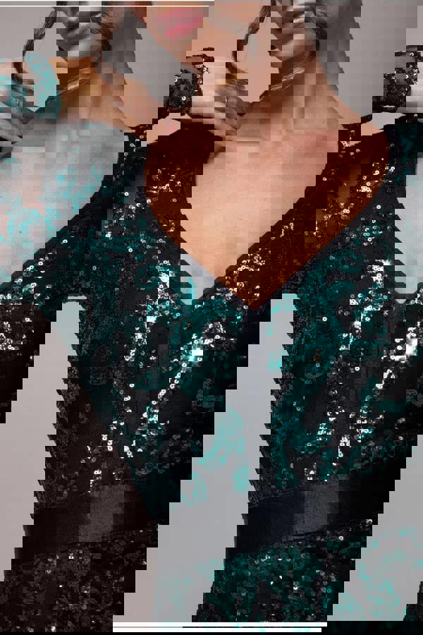 Tassel & Sequin Midaxi With Front Split - Emerald Green DR4006