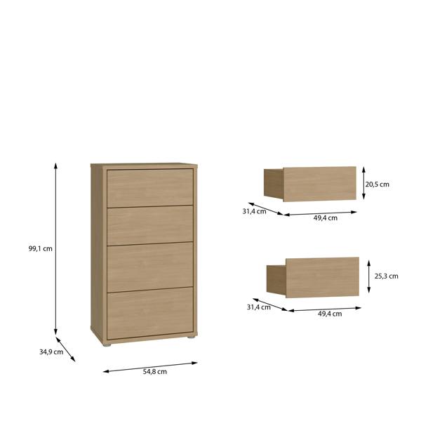 Alice Springs Tall 4 Drawer Chest with Push-to-Open Drawers in Elegancia Oak