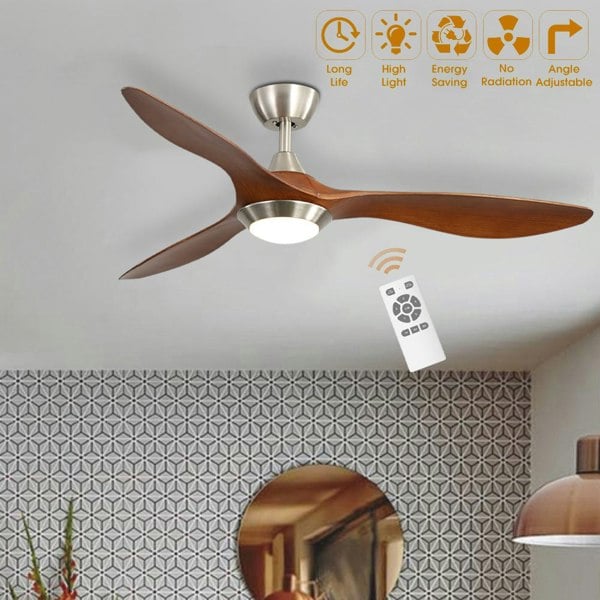 52inch Reversible Ceiling Fan W/Light Remote Control 3/5 Blades 5 Speed Timer Ceiling Light Living and Home BurlyWood 3 Fans