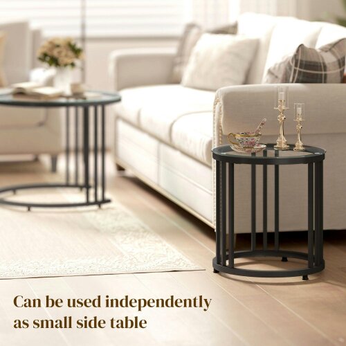 Wyld Haus Kane Set of 2 Metal And Glass Black Round Nesting Tables With Steel Frame
