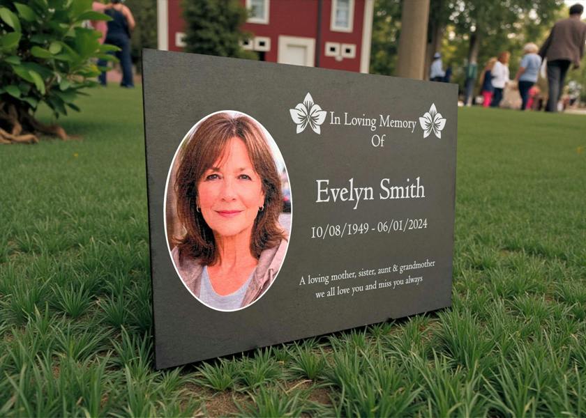 Memorials Direct Photo Slate Memorial Plaque, Orchid, Add a Portrait & Personalised Text | 35×25cm (14×10”)