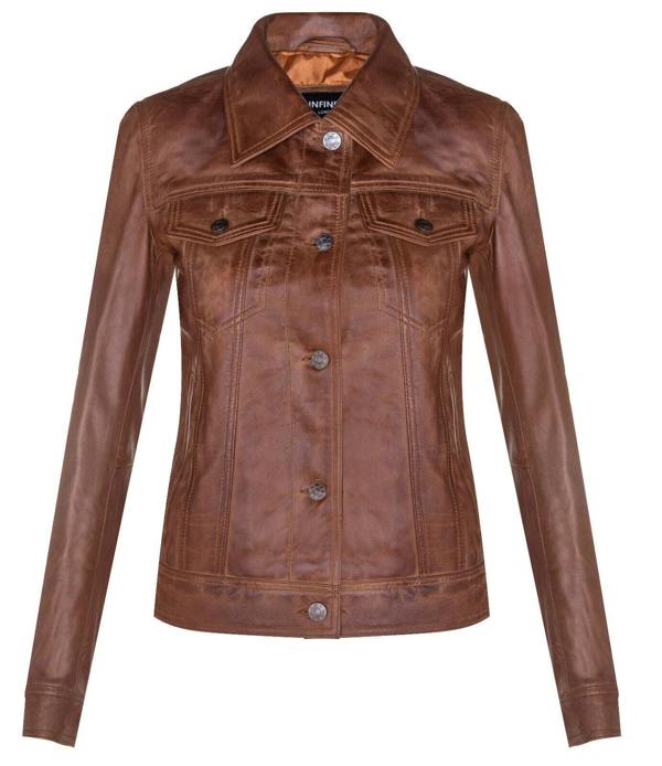 Infinity Leather Womens Leather Trucker Jeans Jacket-Anderlecht
