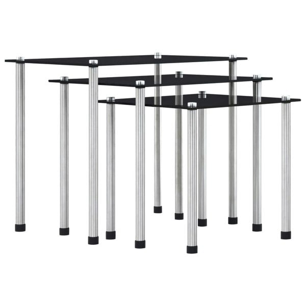 Berkfield Nesting Tables 3 pcs Black Tempered Glass