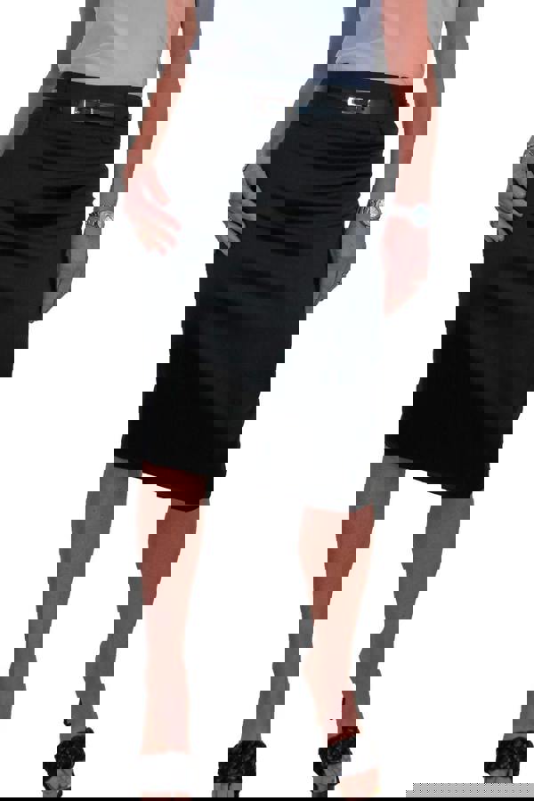 Paulo Due Women's Belted Satin Knee Length Pencil Skirt