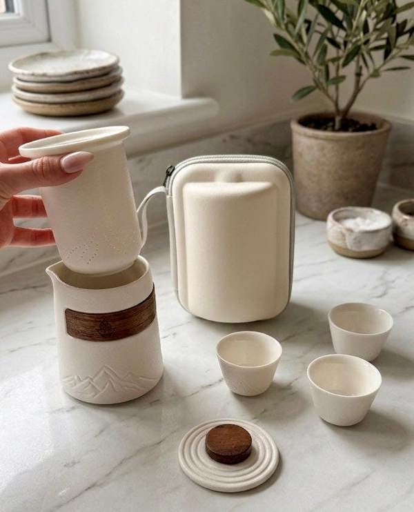 Travel Loose Leaf Tea Set & 3 mini cups & carry case