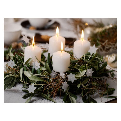 Festive 4 White Candle LED Christmas Canvas Picture Print, Wooden Frame Wall Art with Switch, 40cm x 30cm, Battery Powered Flicker Lights