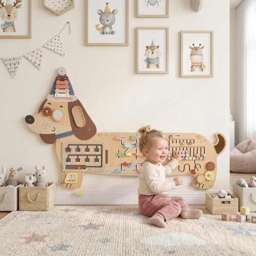 AIYAPLAY Montessori Inspired Busy Board Wooden Dachshund Sensory Wall Panel