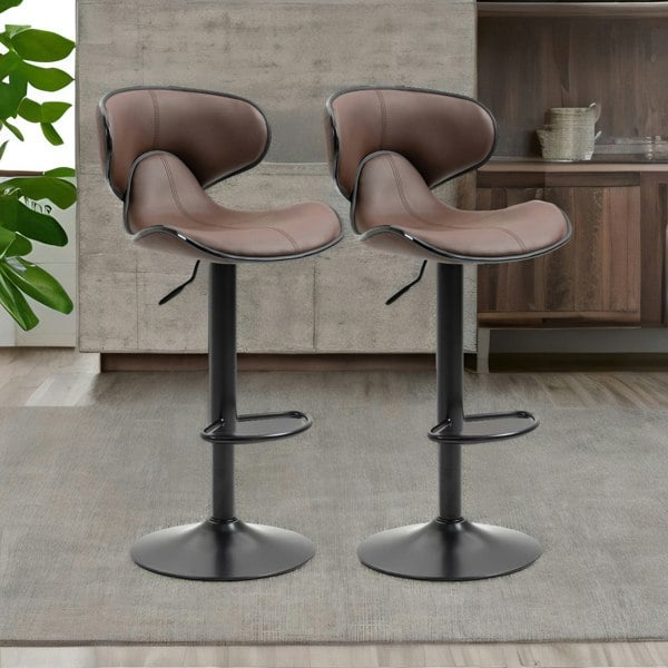 Rafaelo Mobilia Set Of 2 Brown Adjustable Swivel & Adjustable Height