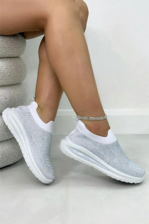 Crystal Comfort Aura Stretch Sock Slip On Trainers White