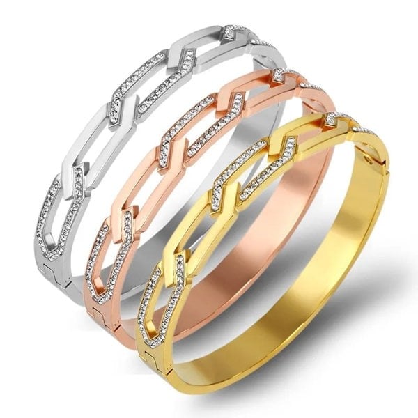 The Colourful Aura Hollow Cross Braided Zircon Chain Rhomb Design Wrist Bangle Bracelet