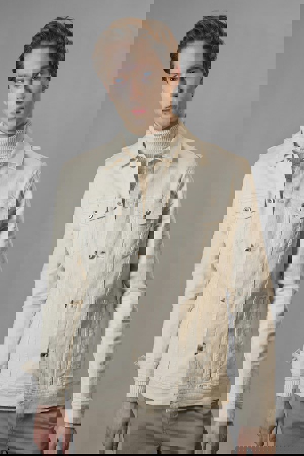 ENORSIA Men's Ecru White Classic Denim Jacket