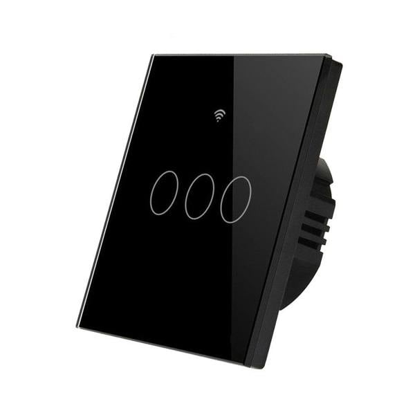 ENER-J Smart 3 Gang Switch – WiFi Touch Light Switch No Neutral, Alexa & Google Compatible, Black UK Glass Panel