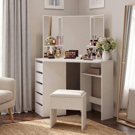 Kosy Koala Corner Dressing Table with Mirrors and Stool Makeup Vanity Mirror Hollywood Table