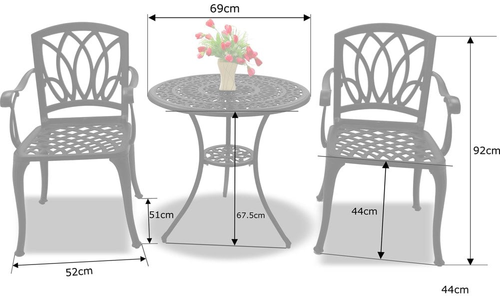 Centurion Supports POSITANO Luxurious Garden and Patio Table and 4 Large Chairs with Armrests Cast Aluminium Bistro Set - Black