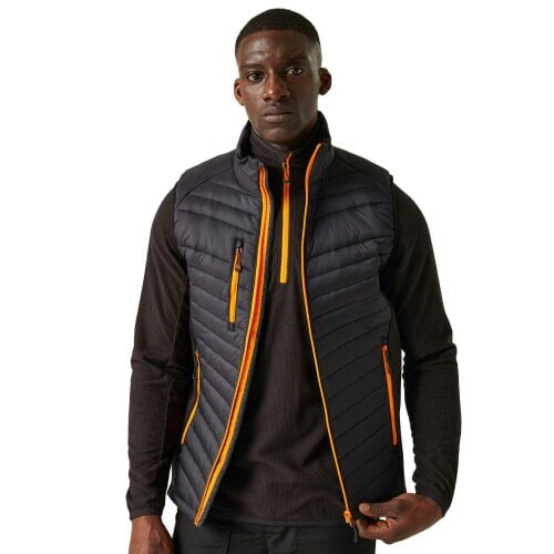 Regatta Mens Navigate Quilted Hybrid Gilet - Black/Orange Pop