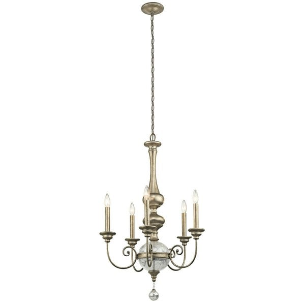 5 Bulb Chandelier Hanging Pendant LIght Sterling Gold LED E14 60W Bulb Loops
