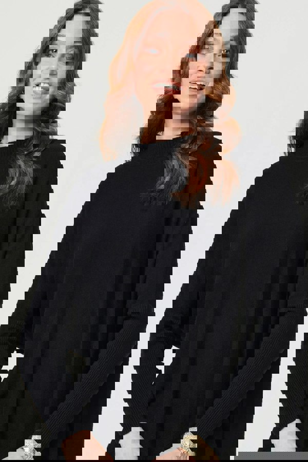 Black | High Neck Batwing Sleeve Relaxed Jumper
