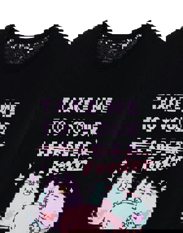 Pusheen Womens Black Take Me To Your Feeder Short Sleeved T-Shirt