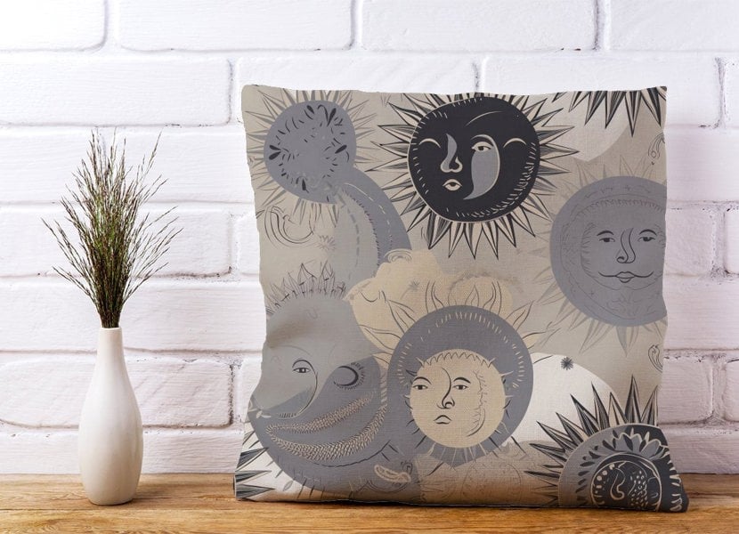 Warren Reed Grey Black Abstract Moon and Sun Cushions