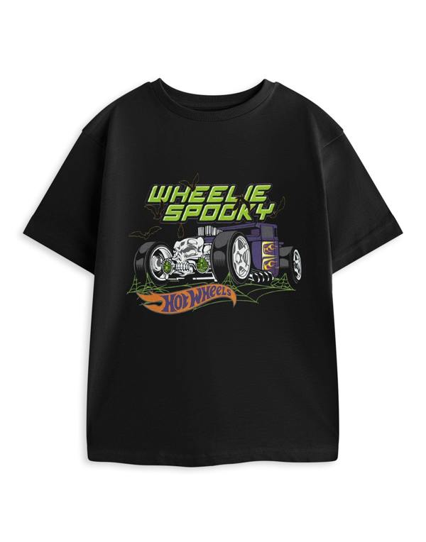 Vanilla Underground Hot Wheels Boys Black Wheelie Spooky Short Sleeved T-Shirt