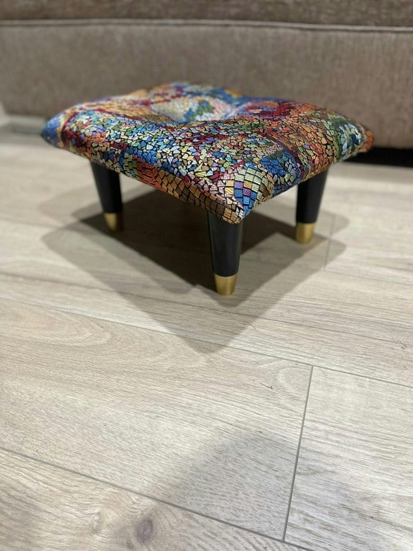 ISTOOLS Small Velvet Stained Glass Footrest Pouffe – Handmade in the UK