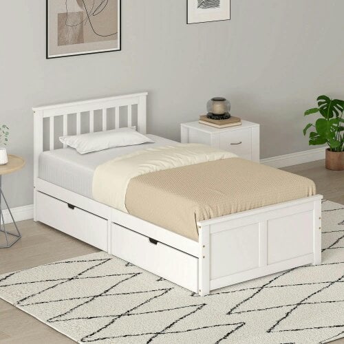 Wyld Haus Sutton White Wooden Single Bed Frame 2 Integrated Storage Drawers
