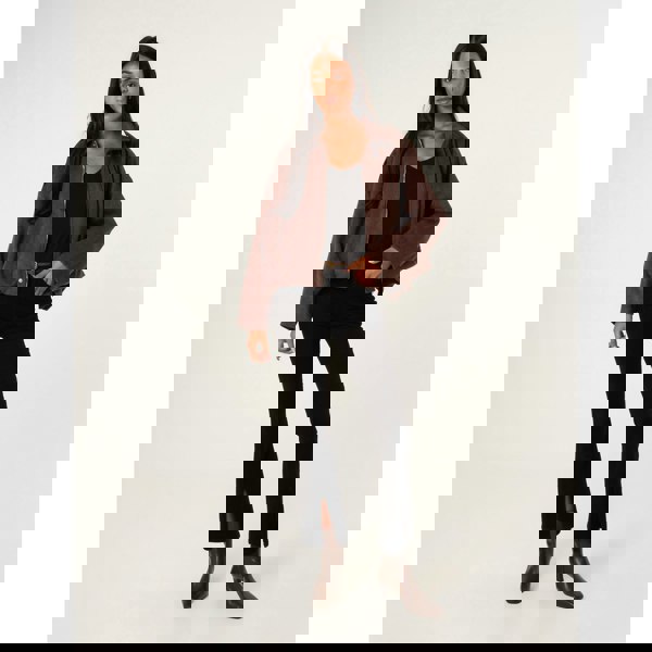 Blue Vanilla Suedette Puffball Jacket - Brown