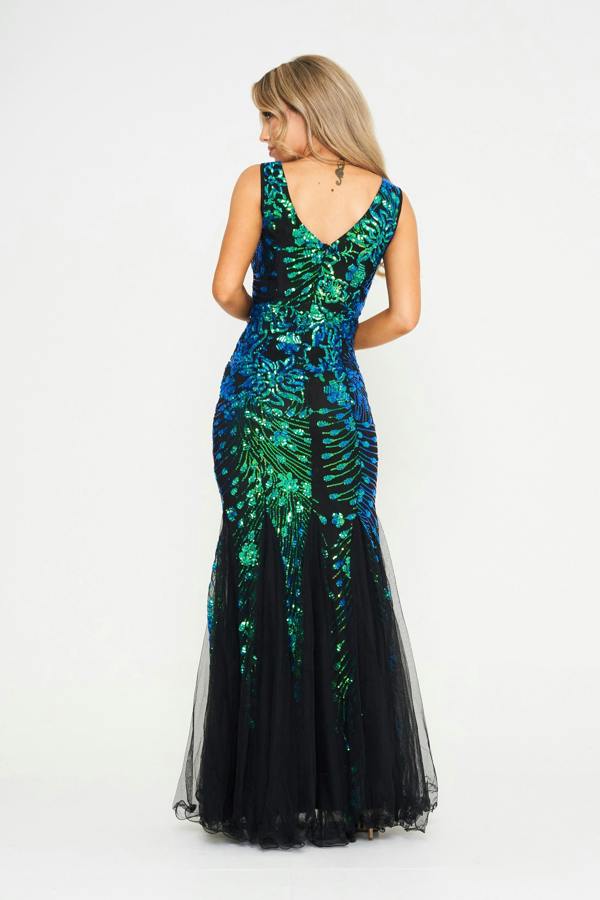 LuvForever Seren - Green Mesh Sequin Maxi Dress