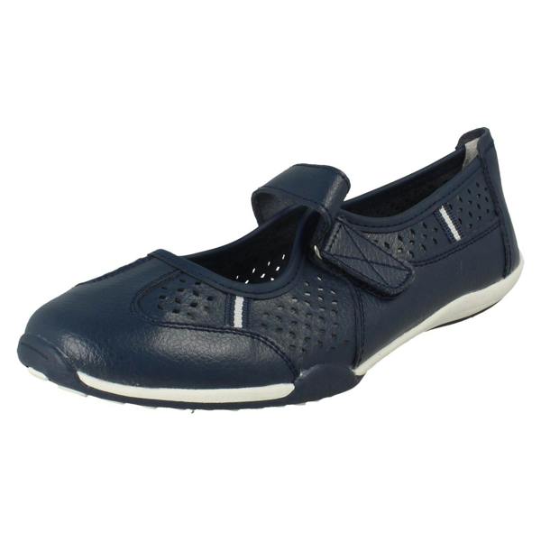 Down to Earth Ladies Down To Earth Casual Flat Leather Hook & Loop Strap Shoes F80066