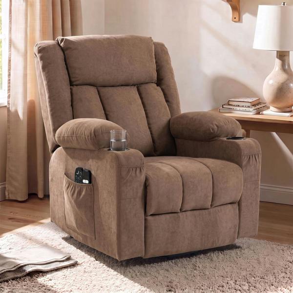 HOMCOM Dual Motor Recliner Chair Power Lift Chair w/ Massage Heat, Brown