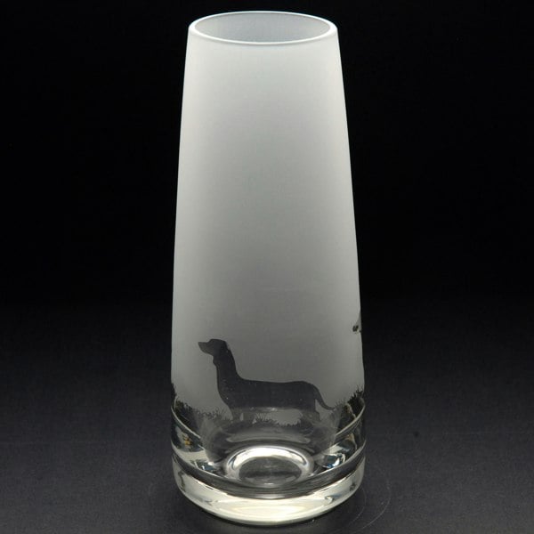 Glyptic Glass Art Dachshund Dog Glass Bud Vase - Hand Etched/Engraved Gift