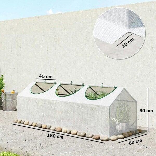 Bobobiy Mini Greenhouse Portable Flower Planter Vegetable Grow House for Garden with Zipped Windows, 180 x 60 x 60 cm, White