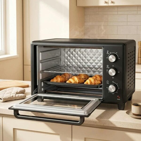 30 L Mini Oven, Countertop Electric Cooker & Grill for Roasting, Baking, Grilling with Adjustable Temperature, Black