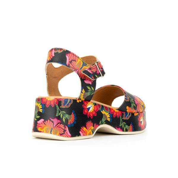 Embassy London Palm Rise - Red Flowers - Women's Leather Platform Sandal