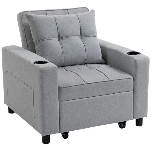 Wyld Haus Soliri Light Grey Upholstered 3 In One Convertible Single Sofa Bed Tufted Cushion