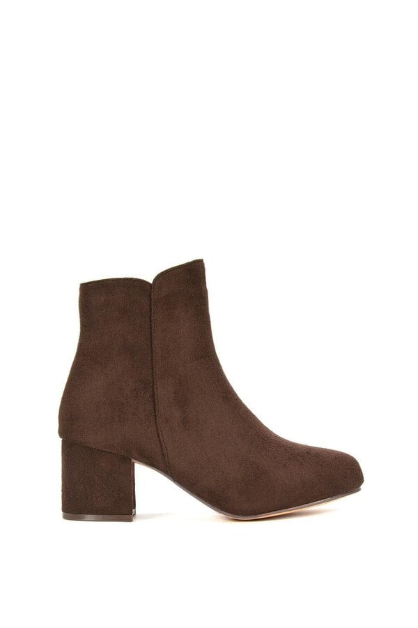 XY LONDON Mid Block Heel Zip Up Ankle Boots - Brown