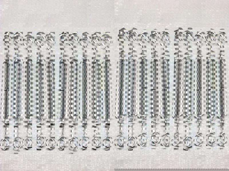 x10 M10 Galvanised Forged Straining Screw Hook And Eye - Caravan Turnbuckle Open Body