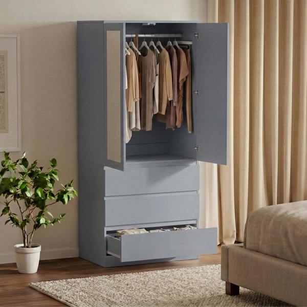 Vida Designs Denver 2 Door 3 Drawer Mirrored Wardrobe