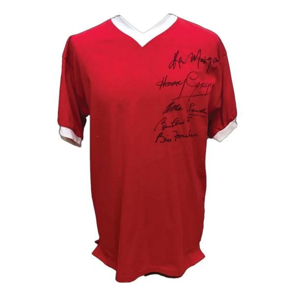 Unbranded Manchester United Busby Babes 1958 shirt signed by 5 — Framed