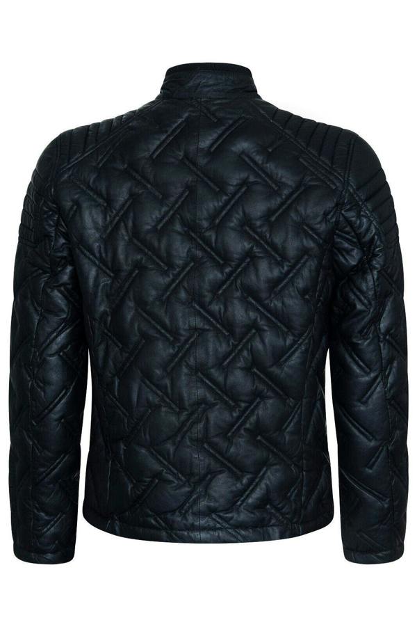 Infinity Leather Men's Black Leather Quilted Biker Jacket - Manaus