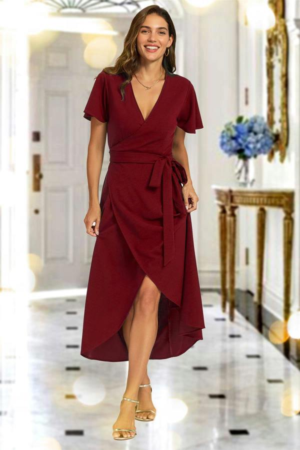 FS Collection Wrap Maxi Dress In Wine