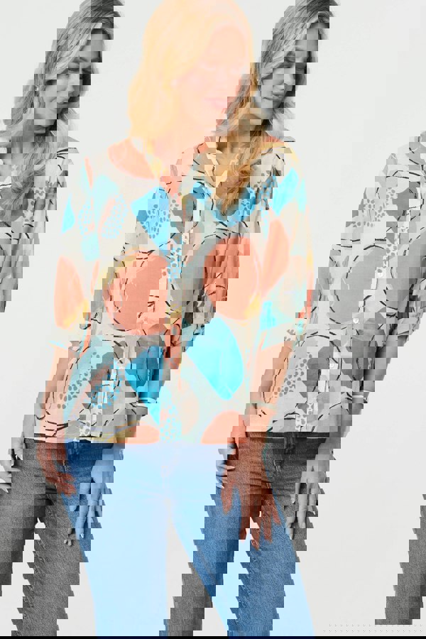 Orange | Printed 3/4 Sleeve Button-Back Blouse
