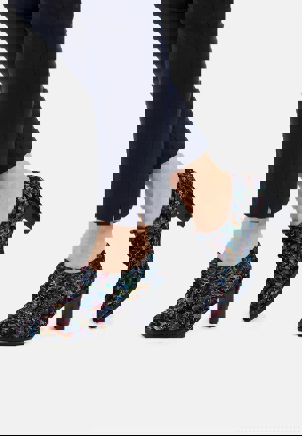 Embassy London Roulette - Black Flower - Women's leather heeled oxford lace-up