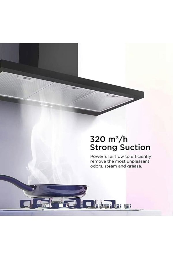 Living and Home 90CM Wall Mount Cooker Hood 3 Speeds with LED Lights 3-Layer Aluminum Filter Kitchen Extractor