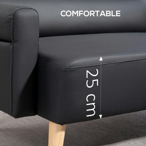 Wyld Haus Raha Black Faux Leather Compact 2 Seater Sofa