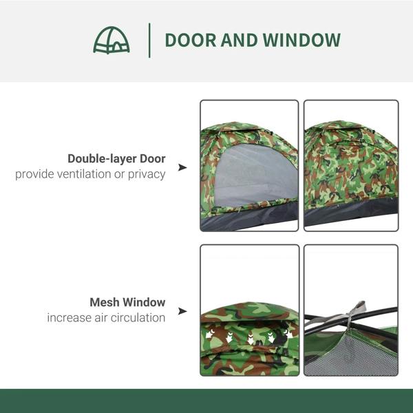 Dome camping tent with double-layer door and mesh window for ventilation and privacy