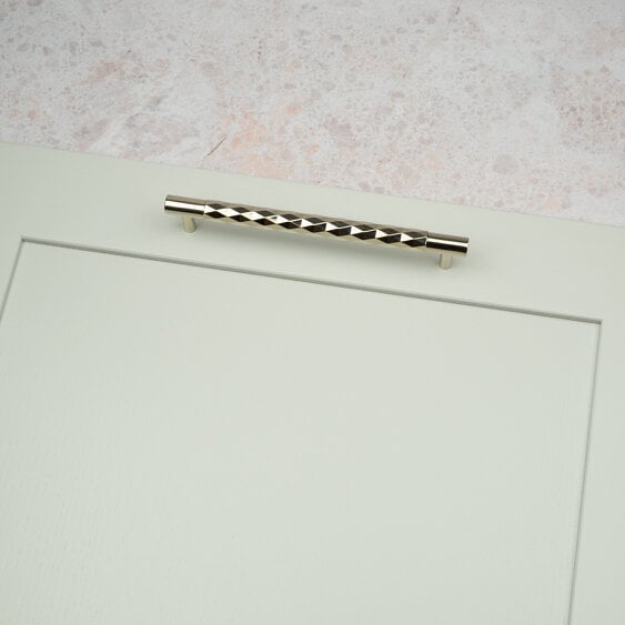 Handle & Home Polished Nickel Solid Brass Diamond Knurled Handle & Coordinating Knob