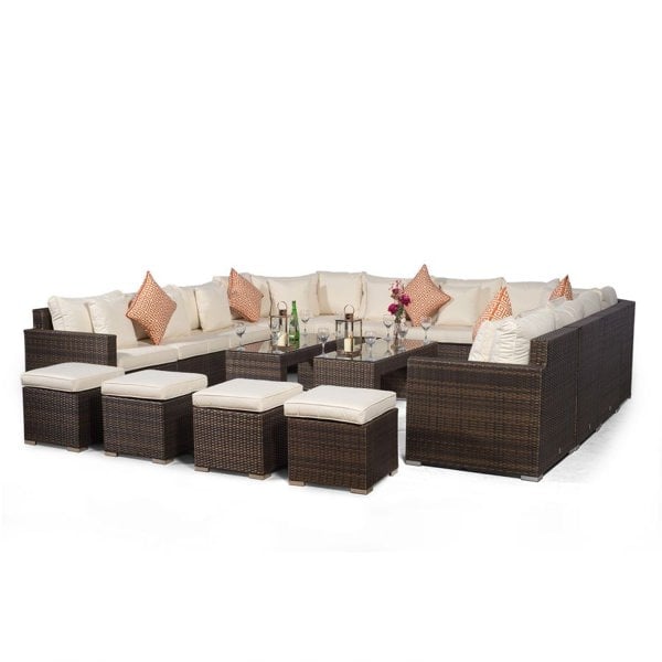 Giardino Santorini U Shape Modular 10 Seat Rattan Sofa Set With 2 Large Coffee Tables & 4 Stools